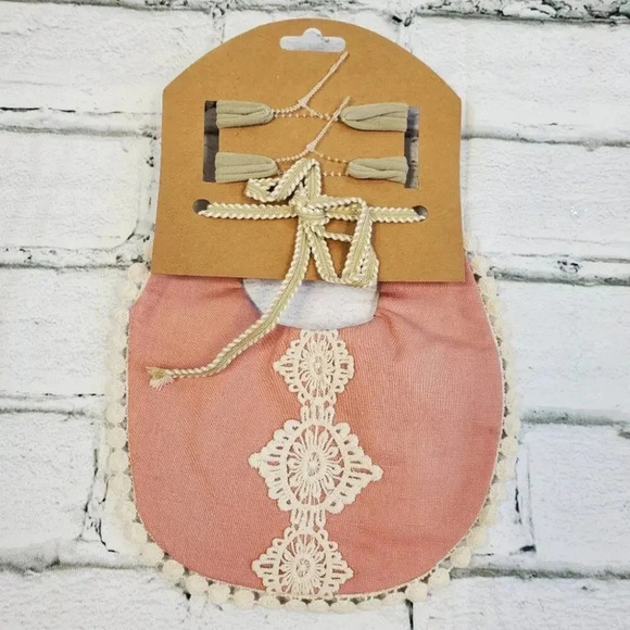 Boho Vintage Inspired Reversable Baby Bib with Matching Headbands Baby G… - Picture 9 of 10